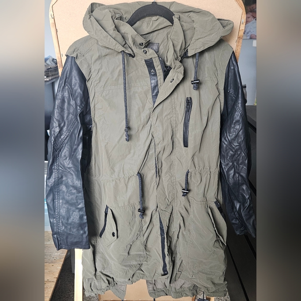 Blank NYC trenchcoat jacket with faux leather sleeves